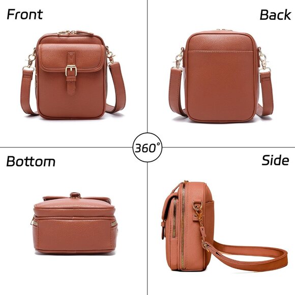 Leather Crossbody Bag Women Vintage Large Capacity Anti-Theft Zipper - Picture 6 of 6